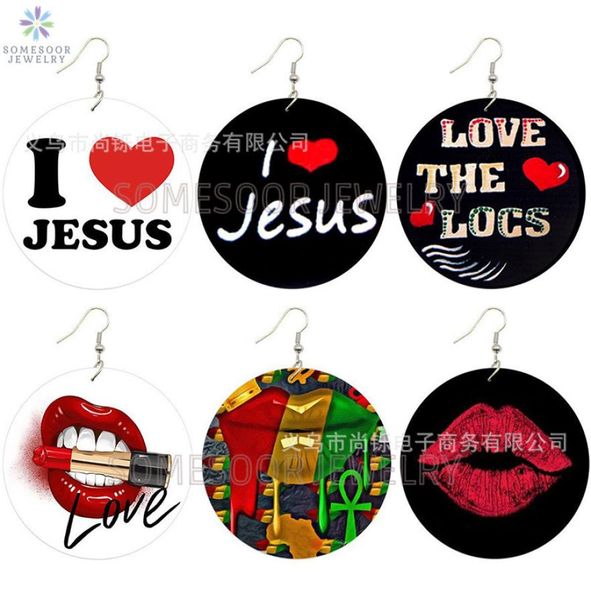 

doublesided printingexaggerated african fashion lipstick letter wooden earrings4600474, Silver