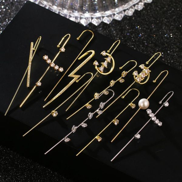 

ear wrap crawler hook earrings for women girls fashion 14k gold plated cuff earring set unique rhinestone jewelry4090845, Golden;silver