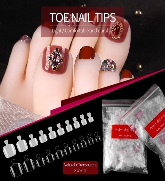 

500pcs clear natural fake toe tips uv led full cover false toenails extension foot tips flexible resin toenail manicure long tip9159792, Red;gold