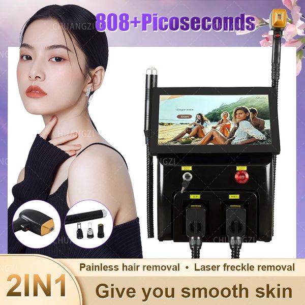 

multifunctional multi-wavelength safe 808nm laser hair removal + laser tattoo removal device 2 in 1 beauty device painless ing point safe co, Black