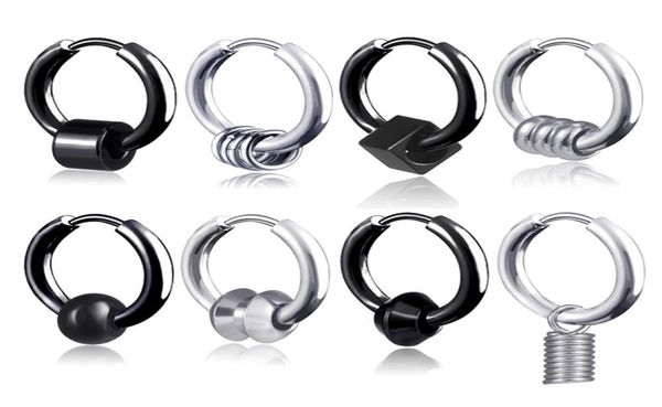 

clip on stainless steel hoop earrings ring spring black women mens ear rings hip hop fashion jewelry will and sandy gift5043078, Golden;silver