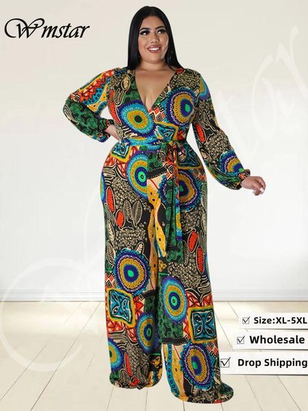 

women's plus size jumpsuits rompers wmstar plus size jumpsuit women print fall clothes outfits print casual wide leg bodysuit wholesale, Black