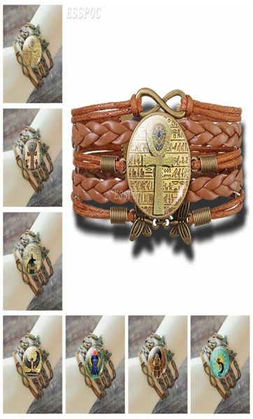 

2021 tennis egyptian bracelet vintage ancient egypt anubis scarab goddess retro brown multilayer leather for men women4439936, Golden;silver