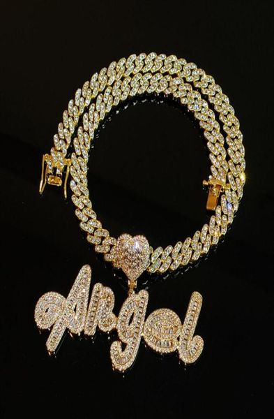 

grandbling custom name necklace with heart rhinestones cuban chain word iced out cz personalized hiphop jewelry 220722204d3921708, Silver