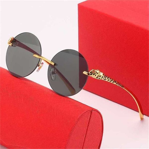 

sunglasses 2023 designer new rimless round decorative leopard head paint mirror leg personalized trend glasseskajia new, White;black