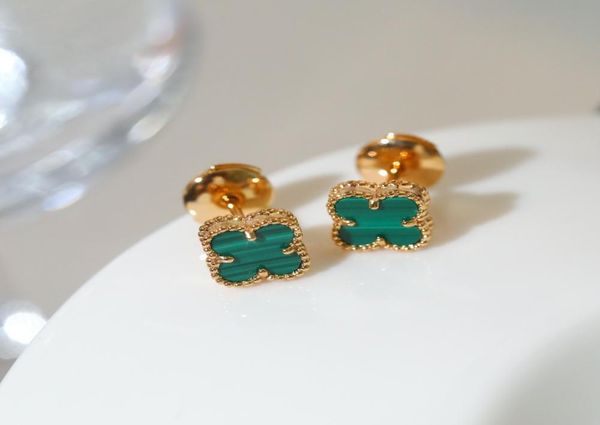 

earrings designer fourleaf clover stud titanium steel malachite gilt rose gold fritillaria fashion ladies luxurious jewelry party3317285, Golden;silver