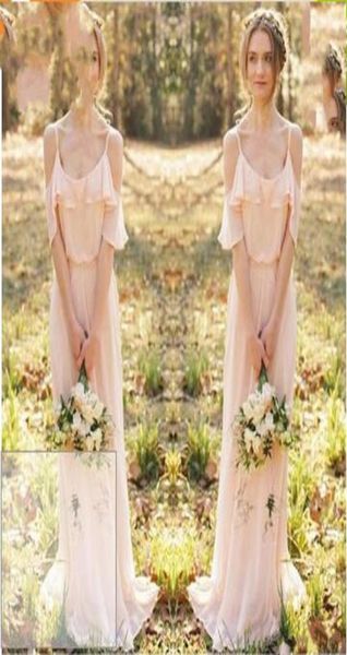 

2018 new bohemian country bridesmaid dresses spaghetti straps sheath floor length party prom dresses off shoulder short 8180190, White;pink