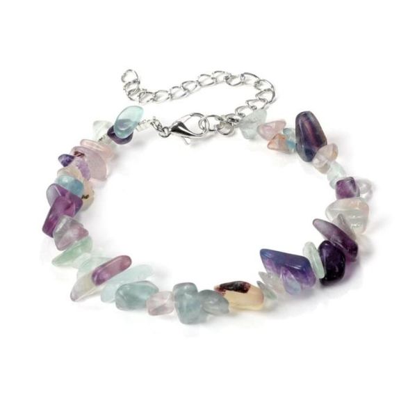 

natural gem stone beaded bracelets irregular amethyst fluorite crystal chip bracelet bangles quartz wristband for women52837523544520, Black