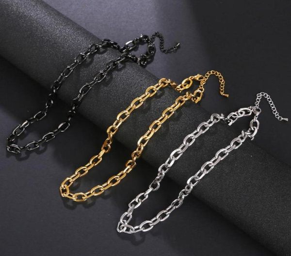 

chokers punk black gold color stainless steel choker necklace for men women curb cuban chunky link chain figaro jewelry6194577, Golden;silver