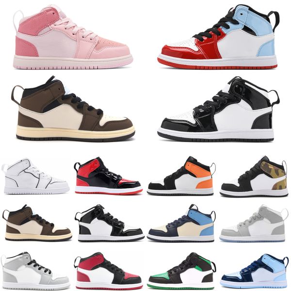 

children shoes basketball marron 1 1s obsidian kids boy girl triple black sneakers sport blue trainers size eur 26-37