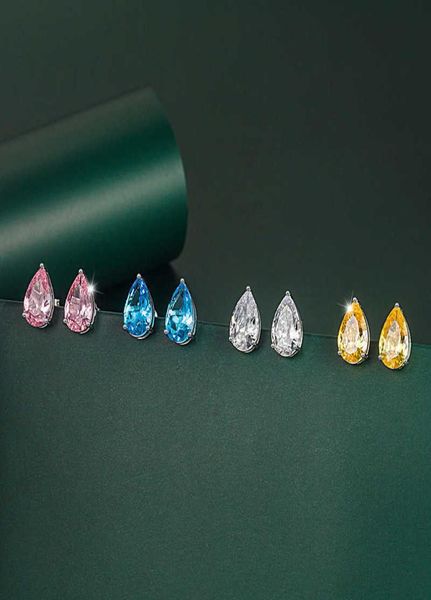 

s925 silver needle mosang diamond pear shaped cutting simulation drill water drop earrings women039s color treasure earrings ye9805608, Golden;silver