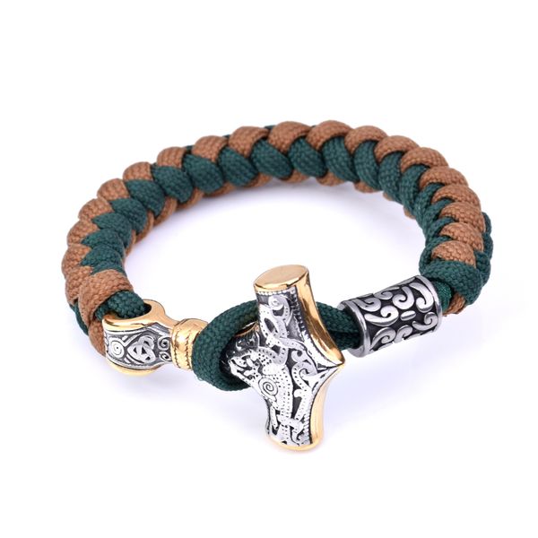 

cool men jewelry thor's hammer charm viking bracelet braided paracord bracelets, Golden;silver