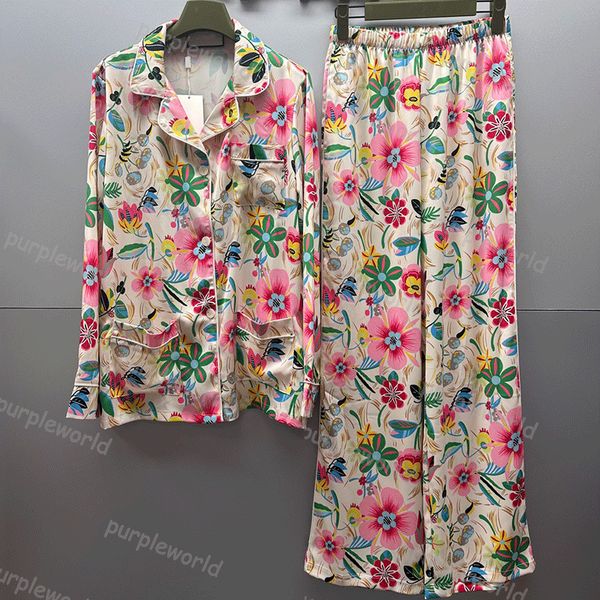 

silk womens pyjamas designer ladys trousers printed silk home wear luxury two piece fashion soft nightwear, Black;red