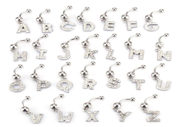 

hypoallergenic cz alphabet initial belly button rings shining crystal az letter navel piercing ring7410020, Silver