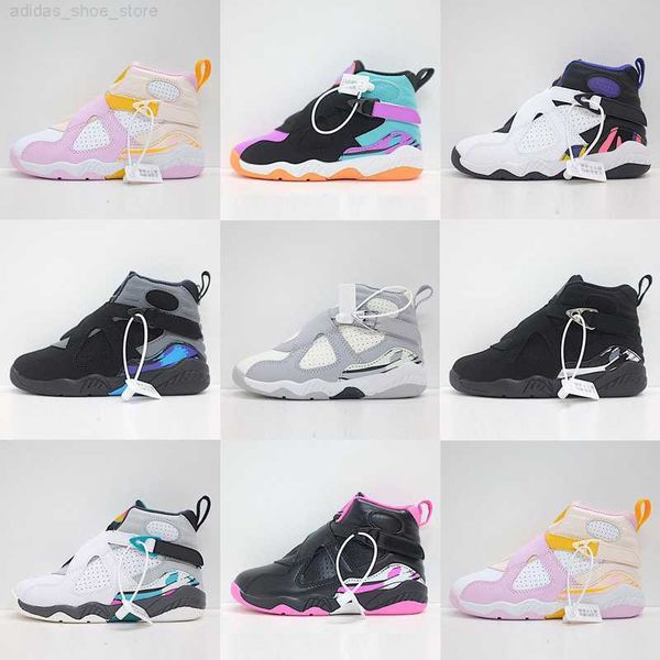 

jumpman 8 kids basketball youth children athletic 8s orange pearl arctic pink white for boy girls sports shoes size 22-37, Black