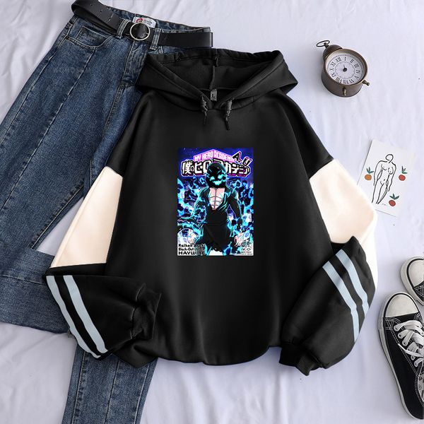 

women's hoodies sweatshirts my hero academia anime y2k punk manga printed streetwear men women crewneck casual oversized patchwork 2307, Black
