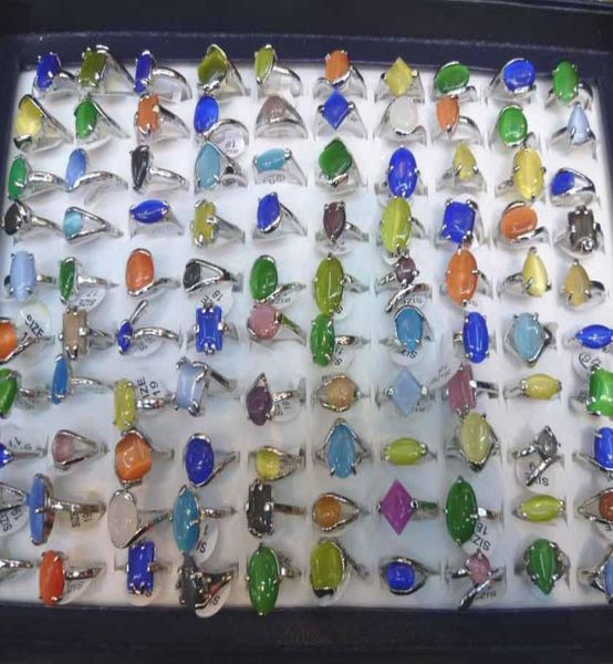 

whole mixed lots 100 cat eye gemstone silver p rings01235930706