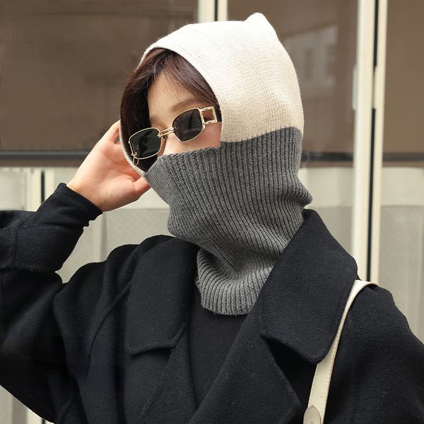 

fashion face masks neck gaiter winter women men's knitted cotton hat scarf color matching two-color balaclava outdoor warm cloth vanda