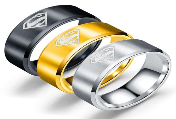 

cartoon accsori stainls men039s superman titanium steel ring7542821, Golden;silver