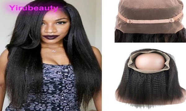 

indian virgin hair 360 lace frontal pre plucked kinky straight natural color human hair adjustable band 1024inch3241363, Black;brown