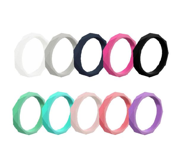 

silicone ring wedding band men women 3mm rhombus thin hammered active gym flexible rubber rings multi colors5650203, Silver