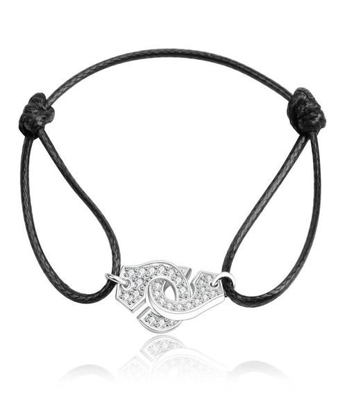 

france popular jewelry 925 sterling silver handcuffs bracelet for men women with rope zircon silver pendant bracelet menottes7900561, White