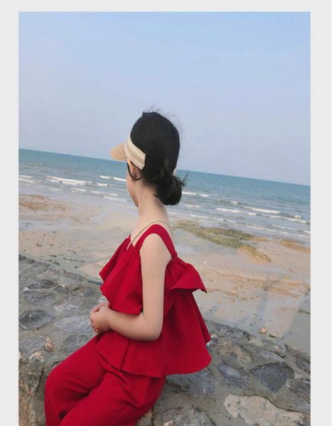 

kids girl summer red suits children039s suspenders suits girls girls offshoulder t shirtsgirls pants suit set kids cloth7114685, White