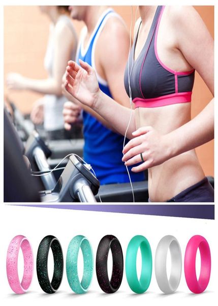 

women wedding silicone band rings solid color shiny flexible comfortable sports finger ring for ladies engagement fashion jewelr9464416, Silver