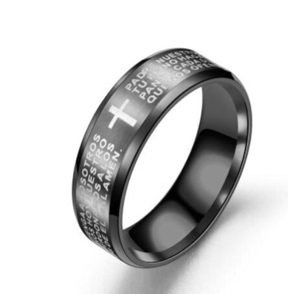 

stainless steel gold band rings silver english serenity prayer cross etaching polishing ring5840197