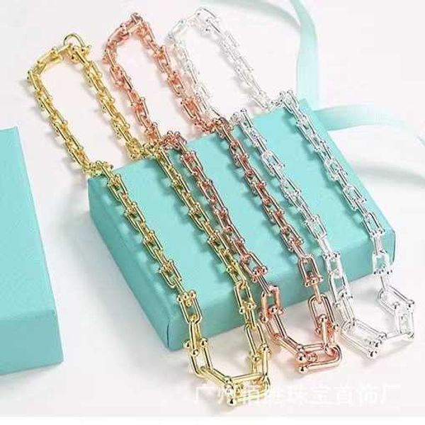 

high version tiffay s925 fashion u-shaped horseshoe buckle thick necklace versatile ins street hip hop sterling silver collar chain, Black