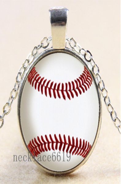 

10pcs baseball chain necklacechristmas birthday giftcabochon glass necklace silverbronzeblack fashion jewelry pendant a5641035397, Silver