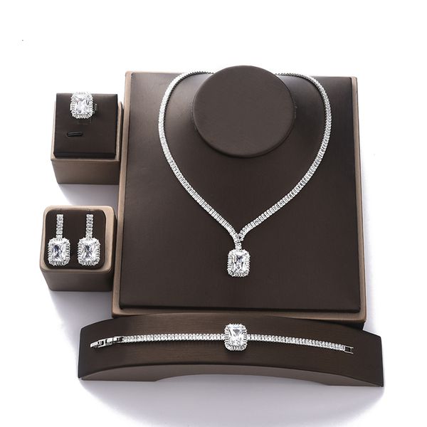 

wedding jewelry sets set hadiyana vintage party square zircon necklace earring bracelet and ring bn77 conjunto de joyas 230717, Slivery;golden