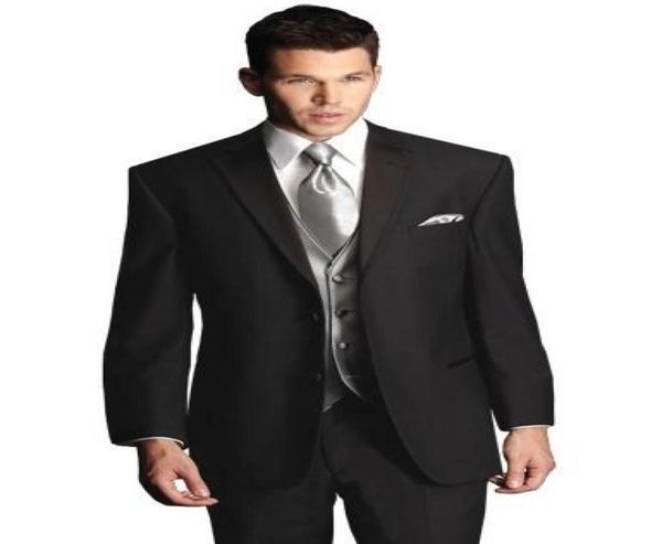 

two buttonsn men suits notch lapel groomsmen groom tuxedos weddingpromdinner man blazer jacket pants tie vest4048985, Black;gray