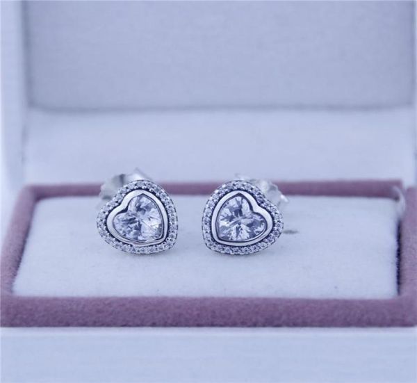 

silver heart stud earring with clear cz fits for jewelry 100% 925 sterling silver charms for women 2016 new christmas gift 1pair/lot5718910, Golden;silver