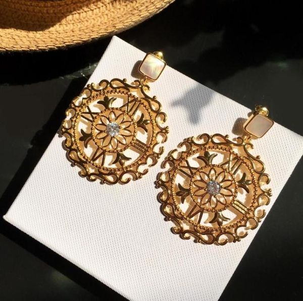 

new big design gold color jewelry big flower vitage earrings flower earrings luck clover design wedding party stud1821102, Golden;silver