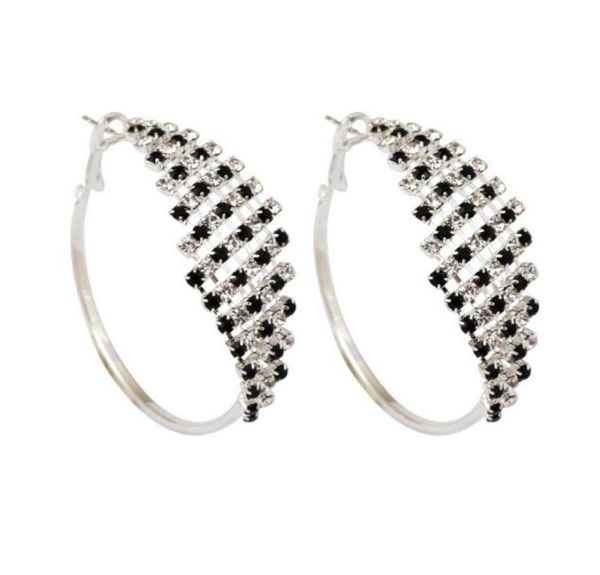 

new fashion clear black white rhinstone crystal circel hoop earrings nightclub hoop earring for women lt27815572, Golden;silver