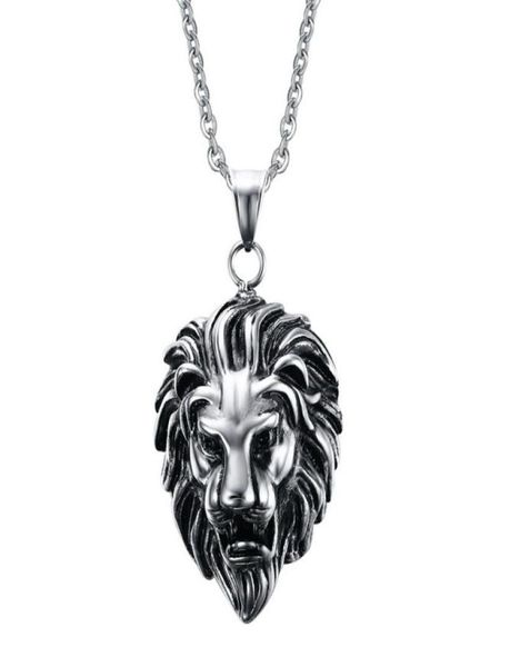 

men039s vintage big bold lion pendant necklace for men animal stainless steel silver black pendant choker bike jewelry 24 inch7994424
