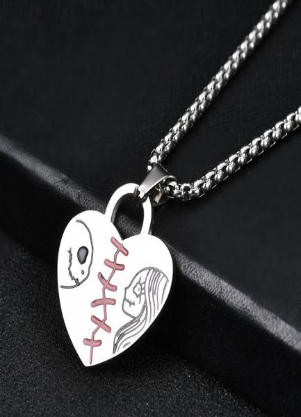 

chains nightmare before christmas jack and sally necklace for mens women gothic couple heart lock pendant collares de moda9826682, Silver