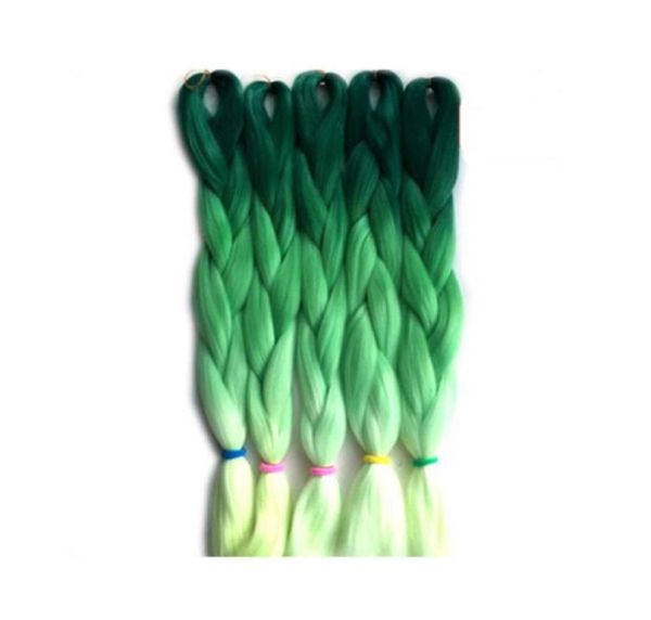 

three tone colour green ombre braiding hair xpression kanekalon high temperature fiber crochet braids hair extensions 24 inch 100g2640252, Black
