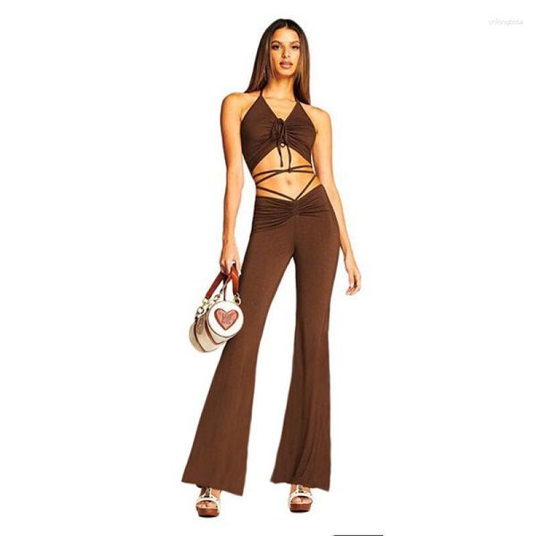 

women's two piece pants clothing summer 2023 crop suit matching pantsuit tight-fitting hollow set women, White