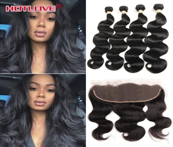 

indian body wave 4 bundle hair with lace frontal closure 828 inch unprocessed india virgin human hair extensions body wavy lov1762358, Black;brown