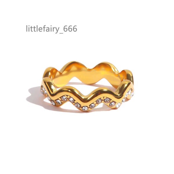 

dainty two layer waterwave shiny cubic zirconia 18k gold plated stainless steel stacking rings, Silver