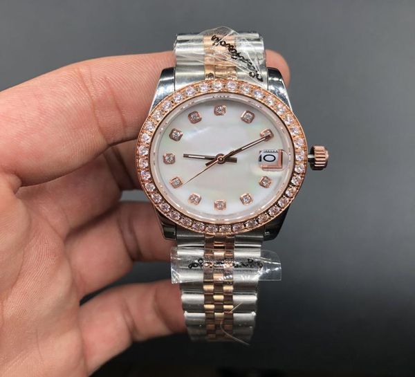 

19 colour lady watch president diamond bezel shell face women stainless watches lowest womens automatic mechanical wrist gif7528812, Slivery;golden
