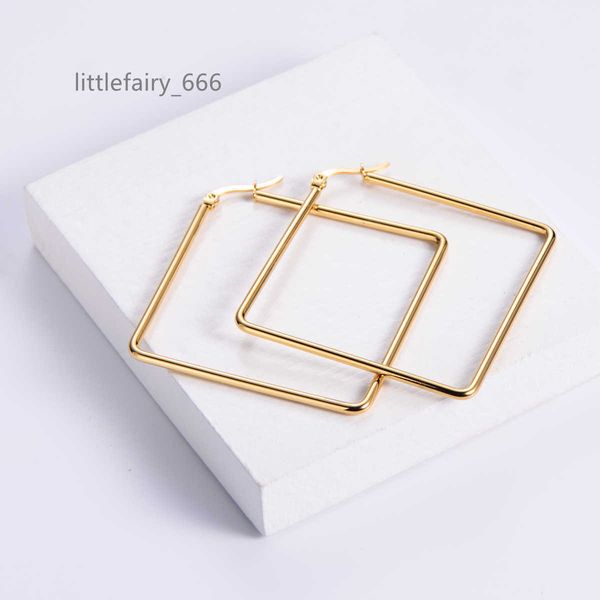 

drop dangle ear clip 18k gold plated waterproof square shaped pendant oversized geometric hoop earrings, Golden;silver
