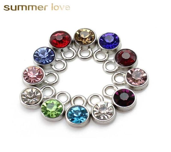 

new fashion stainless steel round crystal pendants charm for bangle necklace colorful birthstone diy charm jewelry accessories2982579, Bronze;silver