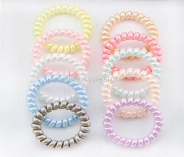 

new women scrunchy girl hair coil rubber hair bands ties rope ring ponytail holders telephone wire cord gum hair tie bracelet fy491486824, Slivery;white