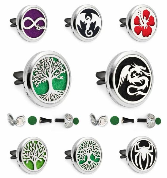 

tree of life dragon 30mm magnetic essential oil aromatherapy car diffuser locket perfume locket removable vent clip 10pcs pads ran1925354, Silver