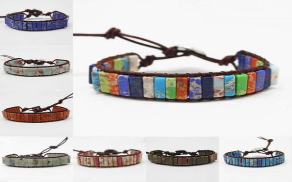 

7 chakra stone bracelets imperial jasper 13 styles natural stone beads reiki healing gemstone woven wrap leather yoga bracelet9730000, Golden;silver