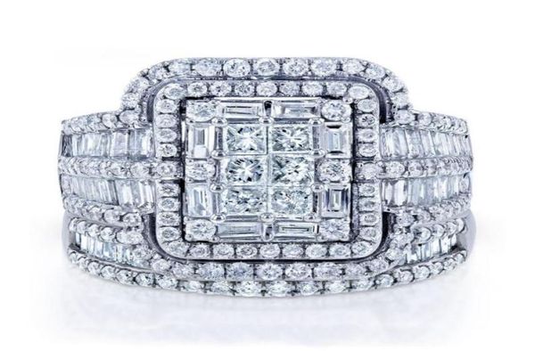 

wedding rings luxury female white crystal stone ring set big silver color for women vintage bridal small square engagement8565104, Slivery;golden
