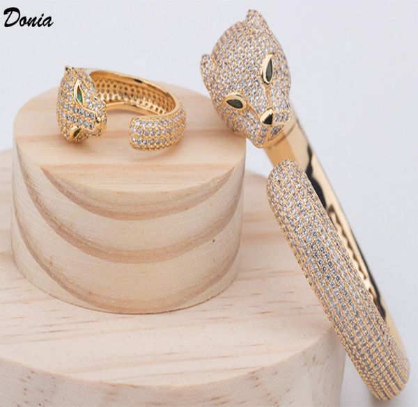 

donia jewelry luxury bangle european and american fashion exaggerated classic leopard head inlaid zirconia bracelet ring set women5175959, Black